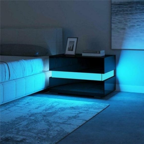 Modern LED Nightstand with Drawers - Picture 3 of 13